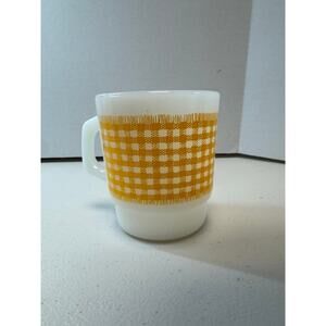 Vintage Midcentury MCM Fire King Yellow White Gingham Milk Glass Coffee Mug /EUC